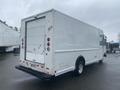 A white 2012 Ford Econoline delivery van viewed from the rear with a large cargo area and red brake lights