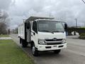 A white 2014 Hino 195 truck with a boxy cargo area and a canopy roof stands on a roadway with green grass nearby