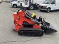 A 2024 AGT Industrial LRT23 compact tracked skid steer with a red body and black tracks featuring a front bucket attachment