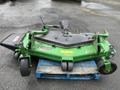 2014 John Deere 1585 Terrain Cut lawn mower deck positioned on a blue pallet with multiple wheels and a black seat visible