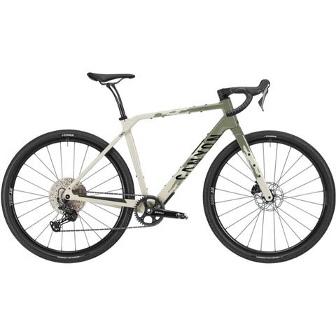 2026 Canyon Grizl CF 7 ESC Carbon Adventure Gravel Road Bike with a light camouflage design and hydraulic disc brakes