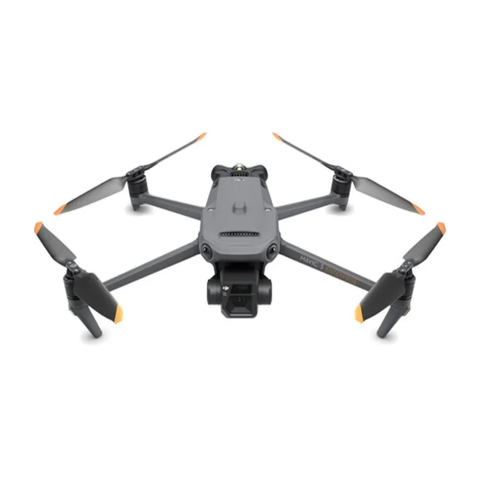 DJI Mavic 3 Enterprise drone with four rotors and a camera on the front featuring a gray body and orange accents