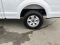 Close-up of a white 2017 Ford F-150 truck's wheel showcasing an aluminum alloy rim and a rugged tire tread