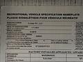 Recreational vehicle specification nameplate for a 2022 Heartland Torque listing manufacturer details serial number and tire information