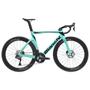 2024 Bianchi Oltre Comp Ultegra Di2 Road Bike featuring a sleek turquoise frame aerodynamic design and high-performance wheels