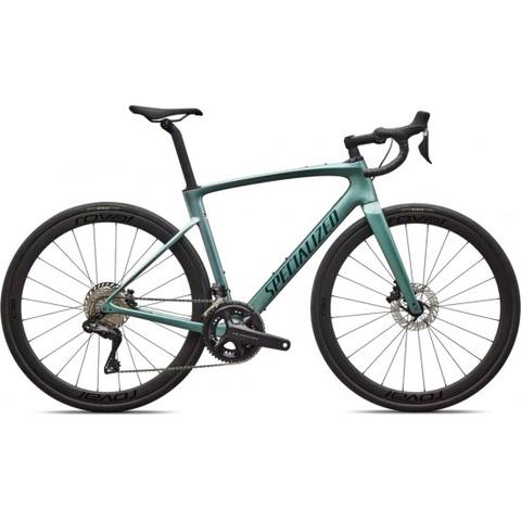 2026 Specialized Roubaix SL8 Expert Shimano Ultegra Di2 Road Bike in teal with disc brakes and aerodynamic frame design