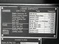 A metal plaque displaying liquid capacity information for a 1991 Sutphen Deluge including details about engine oil transmission fluid and pump types
