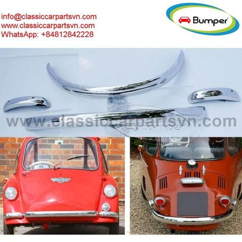 A classic Heinkel Kabine with shiny Trojan bumpers from 1955 to 1966 showcasing retro design elements and chrome detailing