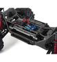 Traxxas X-Maxx 8S 4WD Brushless RTR Monster Truck in Solar Flare color featuring 24GHz TQi Radio and TSM with visible internal components and suspension system