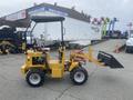 A 2024 AGT KRW 23 Mini loader with a yellow body and black bucket attachment is shown from the side with large wheels and an enclosed operator seat