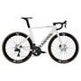 2025 Canyon Aeroad CF SLX 8 Di2 Road Bike with a sleek white frame aerodynamic design and black detailing featuring DT Swiss wheels and disc brakes