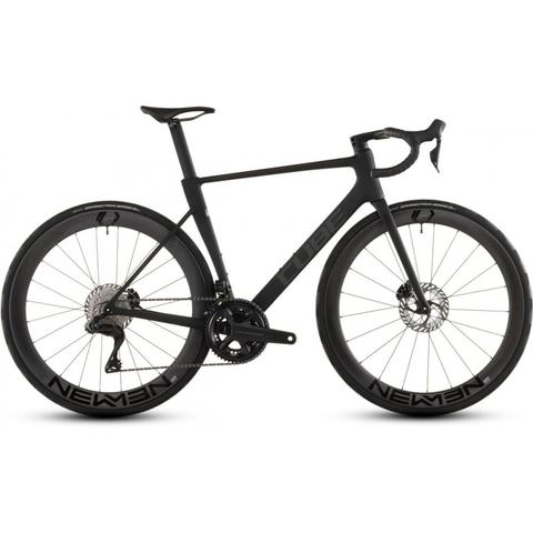 2026 Cube Litening Air C:68x Aero Road Bike featuring a sleek black frame aerodynamic design drop handlebars and disc brakes with Newmen wheels