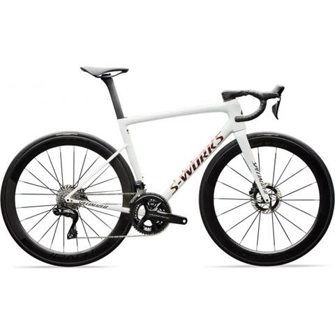 2026 Specialized S-Works Tarmac SL8 road bike featuring Shimano Dura-Ace Di2 components sleek white frame and aerodynamic design