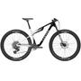 2025 Canyon Lux World Cup CF 9 Mountain Bike featuring a black and white frame design with large tires and a sleek aerodynamic shape