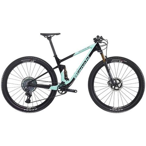 2024 Bianchi Methanol 9.1 CV FS Mountain Bike featuring a sleek black and mint green frame with high performance tires and a modern design