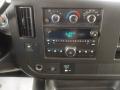 Dashboard of a 2011 Chevrolet Express showing climate control knobs a radio display and audio controls