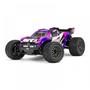 A vibrant purple and black 1/10 scale Arrma VORTEKS 3S 4X4 RTR Brushless Stadium Truck with large tires and a sporty design showcasing its off-road capabilities