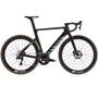 A 2025 Canyon Aeroad CFR Di2 road bike featuring a sleek black frame with aerodynamic design distinctive handlebars and high-performance DT Swiss wheels