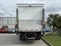 A white 2017 Hino 338 truck is shown from the rear with a gray cargo box and red taillights visible on both sides