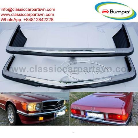 Two chrome bumpers designed for the Mercedes R107 C107 W107 SL/SLC models from 1971 to 1989