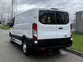 A 2023 Ford Transit van in white with a plain rear design and black accents parked on a street with visible taillights and tires