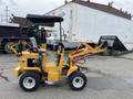 A yellow 2024 AGT Industrial KRW23 Mini Loader with a front bucket and compact design, featuring four wheels and a cabin for operator control