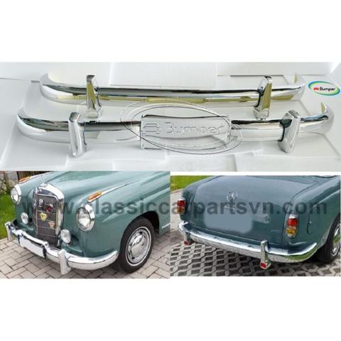 A pair of chrome bumpers designed for the 1954 to 1957 Mercedes 220A S.SE Ponton S featuring a central emblem and end caps