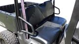 A black double bench seat for a 2016 Polaris Ranger 570 Crew with seatbelts and handrails on either side