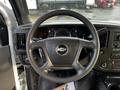 Steering wheel of a 2017 Chevrolet Express with a Chevrolet emblem and dashboard instruments visible behind it