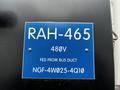 A blue identification plate labeled RAH-465 with specifications including 480V and NGF-4W025-4Q10