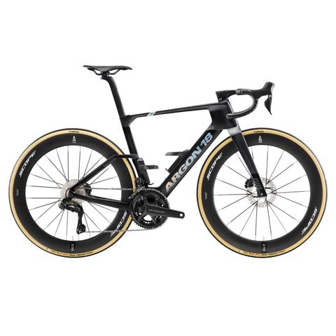 A 2026 Argon 18 Nitrogen Pro Shimano Ultegra Di2 Carbon Aero Road Bike featuring a sleek design with black frames and gold-accented tires