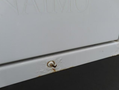 A 2020 Chevrolet Express showing a close-up view of a small rust spot on the lower body panel