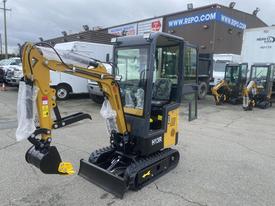 A yellow and black 2024 AGT Industrial H13R Mini Excavator with a front digging arm and bucket, equipped with tracks for mobility and a glass-enclosed operator cabin