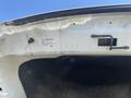A white 2017 Ford F-150 with the underside of the hood visible showing label information and a latch mechanism