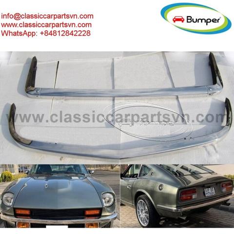 Datsun 240Z 260Z 280Z bumpers with a polished chrome finish featuring no holes and no rubber detailing