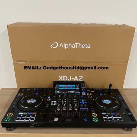 AlphaTheta XDJ-AZ digital DJ controller featuring two jog wheels a central display various control knobs and buttons designed for professional DJs