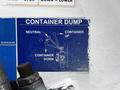A blue diagram showing the operation of a container dump valve with labels for neutral, container up, and container down positions