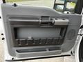 A gray interior door panel of a 2016 Ford F-550 featuring a handle storage compartment and control switches