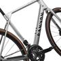 2025 Canyon Endurace Cf 7 Di2 Road Bike featuring a sleek silver frame with the logo prominently displayed and black components including the crankset and wheels