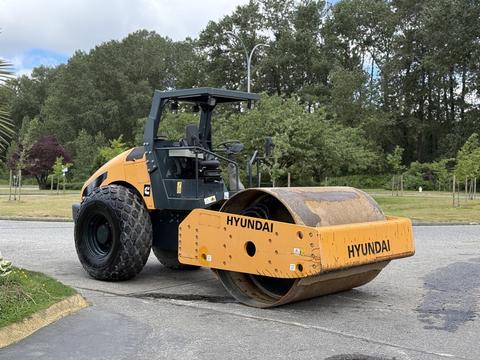 A 2020 Hyundai HR110C road roller with a large cylindrical roller in front and a heavy-duty chassis designed for road construction and paving