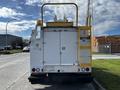 A white 2008 Ford F-550 service truck with a yellow ladder and attached equipment on the back