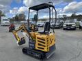 A yellow 2024 AGT Mini Excavator with a black cab and tracks featuring an arm and bucket attachment positioned in the front