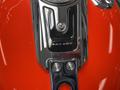 Close-up of a Harley Davidson Fat Boy motorcycle showing the chrome fuel tank emblem with the name FAT BOY prominently displayed