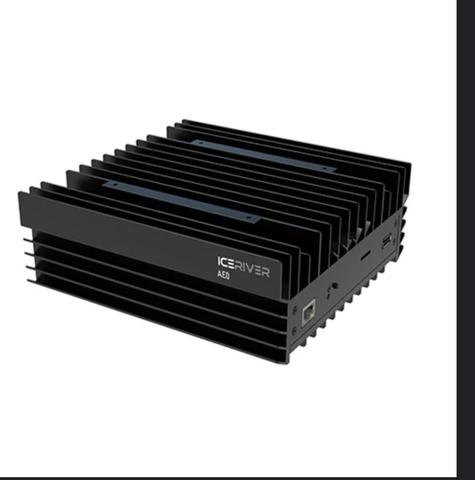IceRiver Aleo Aeo ASIC miner features a rectangular design with cooling fins and ports for connectivity suitable for cryptocurrency mining applications