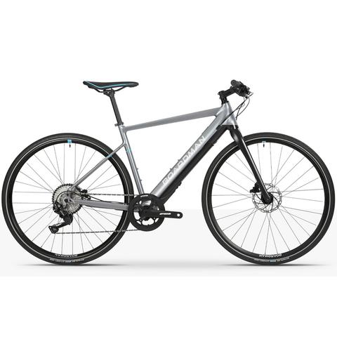 2026 Boardman HYB 8.9E Aluminium Hybrid Electric Road Bike with a sleek silver frame black tires and integrated components