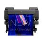 A Canon imagePROGRAF PRO-4000 44 inch professional photographic printer with a colorful print featuring a smartphone design emerging from the front