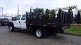 A 2011 Ford F-550 with a flatbed truck design featuring a black metal bed and palm trees loaded in the back