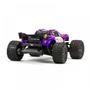 A purple Arrma 1/10 VORTEKS 3S 4X4 RTR Brushless Stadium Truck with large tires and a rear spoiler showcasing a bold design and branding