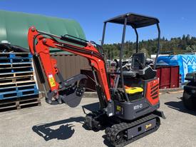 Agt Industrial Model MX 15-Z compact excavator with a red and gray color scheme featuring a hydraulic arm and bucket attachment