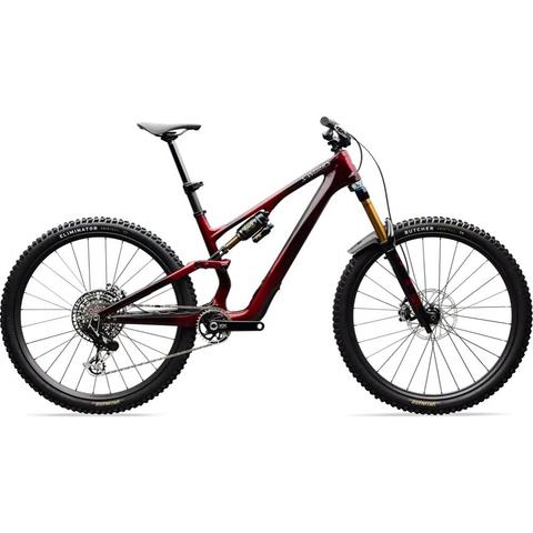 2026 Specialized S-Works Stumpjumper 15 EVO Mountain Bike with a maroon frame black tires and front suspension